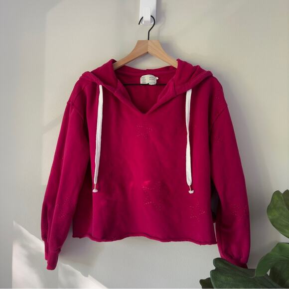 Anthropologie Saturday Sunday Embroidered Star Hoodie Cropped Drawstring Hood M - Picture 11 of 11